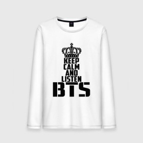 Мужской лонгслив хлопок с принтом Keep calm and listen BTS в Санкт-Петербурге, 100% хлопок |  | bangtan boys | bts | j hope | jimin | jin | jungkook | k pop | rm | sonyeondan | suga | v | бойз бойс | бойскауты | бтс бенгтан. бангтан | группа | к поп | корейская | пуленепробиваемые | хип хоп