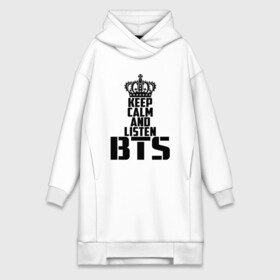 Платье-худи хлопок с принтом Keep calm and listen BTS в Санкт-Петербурге,  |  | bangtan boys | bts | j hope | jimin | jin | jungkook | k pop | rm | sonyeondan | suga | v | бойз бойс | бойскауты | бтс бенгтан. бангтан | группа | к поп | корейская | пуленепробиваемые | хип хоп