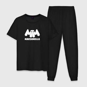 Мужская пижама хлопок с принтом Marshmello в Санкт-Петербурге, 100% хлопок | брюки и футболка прямого кроя, без карманов, на брюках мягкая резинка на поясе и по низу штанин
 | edm | marshmello