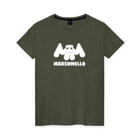 Женская футболка хлопок с принтом Marshmello в Санкт-Петербурге, 100% хлопок | прямой крой, круглый вырез горловины, длина до линии бедер, слегка спущенное плечо | edm | marshmello