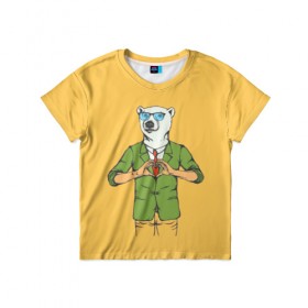 Детская футболка 3D с принтом Медведь Хипстер Love в Санкт-Петербурге, 100% гипоаллергенный полиэфир | прямой крой, круглый вырез горловины, длина до линии бедер, чуть спущенное плечо, ткань немного тянется | hipster | love | story | животные | любовь | медведь | хипстер | человек