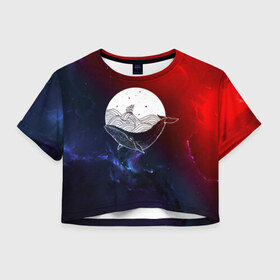 Женская футболка 3D укороченная с принтом Кит в Санкт-Петербурге, 100% полиэстер | круглая горловина, длина футболки до линии талии, рукава с отворотами | space | star | животные | звезды | космос | море | штурвал