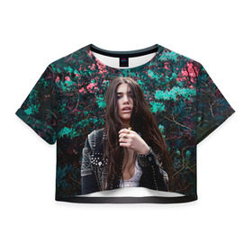 Женская футболка 3D укороченная с принтом Dua Lipa в Санкт-Петербурге, 100% полиэстер | круглая горловина, длина футболки до линии талии, рукава с отворотами | dua lipa | дуа липа
