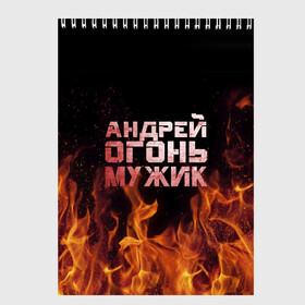 Скетчбук с принтом Андрей огонь мужик в Санкт-Петербурге, 100% бумага
 | 48 листов, плотность листов — 100 г/м2, плотность картонной обложки — 250 г/м2. Листы скреплены сверху удобной пружинной спиралью | андрей | андрюха | андрюша | огонь | пламя