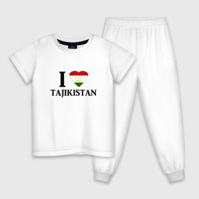 Детская пижама хлопок с принтом Я люблю Таджикистан в Санкт-Петербурге, 100% хлопок |  брюки и футболка прямого кроя, без карманов, на брюках мягкая резинка на поясе и по низу штанин
 | Тематика изображения на принте: tajik | tajikisan | tj | tjk | таджик | таджики | таджикистан | точикон
