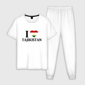 Мужская пижама хлопок с принтом Я люблю Таджикистан в Санкт-Петербурге, 100% хлопок | брюки и футболка прямого кроя, без карманов, на брюках мягкая резинка на поясе и по низу штанин
 | tajik | tajikisan | tj | tjk | таджик | таджики | таджикистан | точикон
