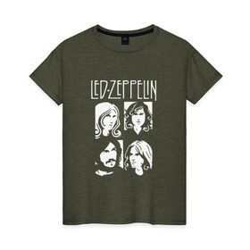 Женская футболка хлопок с принтом Группа Led Zeppelin в Санкт-Петербурге, 100% хлопок | прямой крой, круглый вырез горловины, длина до линии бедер, слегка спущенное плечо | Тематика изображения на принте: led | led zeppelin | блюз | группа | джимми пейдж | джон генри бонэм | джон пол джонс | лед зепелен | лед зеппелин | метал | роберт плант | рок | тяжелый | фолк | хард | хардрок | хеви | хевиметал