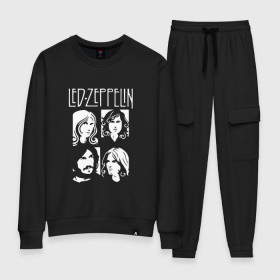 Женский костюм хлопок с принтом Группа Led Zeppelin в Санкт-Петербурге, 100% хлопок | на свитшоте круглая горловина, мягкая резинка по низу. Брюки заужены к низу, на них два вида карманов: два 