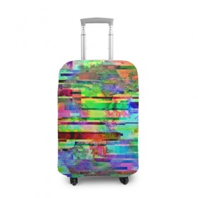 Чехол для чемодана 3D с принтом Abstraction colorline в Санкт-Петербурге, 86% полиэфир, 14% спандекс | двустороннее нанесение принта, прорези для ручек и колес | glitch | глитч | глич | разноцветный | яркий