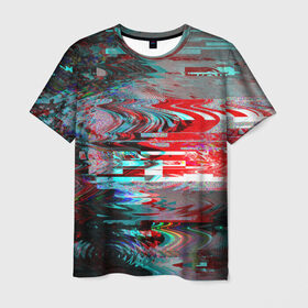Мужская футболка 3D с принтом Абстрактное искажение в Санкт-Петербурге, 100% полиэфир | прямой крой, круглый вырез горловины, длина до линии бедер | глитч | глич | линии | полосы | разноцветный