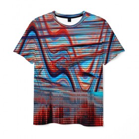 Мужская футболка 3D с принтом Psyhodelic abstraction в Санкт-Петербурге, 100% полиэфир | прямой крой, круглый вырез горловины, длина до линии бедер | глитч | глич | линии | полосы | разноцветный