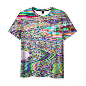 Мужская футболка 3D с принтом Точечная психоделика в Санкт-Петербурге, 100% полиэфир | прямой крой, круглый вырез горловины, длина до линии бедер | Тематика изображения на принте: глитч | глич | полосы | разводы