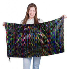 Флаг 3D с принтом Цветная иллюзия в Санкт-Петербурге, 100% полиэстер | плотность ткани — 95 г/м2, размер — 67 х 109 см. Принт наносится с одной стороны | глитч | глич | линии | полосы | разноцветный