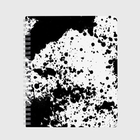 Тетрадь с принтом Черно-белые капли в Санкт-Петербурге, 100% бумага | 48 листов, плотность листов — 60 г/м2, плотность картонной обложки — 250 г/м2. Листы скреплены сбоку удобной пружинной спиралью. Уголки страниц и обложки скругленные. Цвет линий — светло-серый
 | Тематика изображения на принте: abstraction | watercolor | абстракция красок | акварель | брызги красок | живопись | краска | потертость красок | размытые краски | текстуры | черно белый | яркие | яркие краски