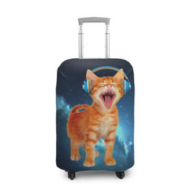 Чехол для чемодана 3D с принтом Котёнок в наушниках в Санкт-Петербурге, 86% полиэфир, 14% спандекс | двустороннее нанесение принта, прорези для ручек и колес | кот | кошка | музыка