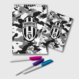 Блокнот с принтом FC Juventus Camouflage в Санкт-Петербурге, 100% бумага | 48 листов, плотность листов — 60 г/м2, плотность картонной обложки — 250 г/м2. Листы скреплены удобной пружинной спиралью. Цвет линий — светло-серый
 | football | italia | juve | juventus | logo | sport | арт | италия | лига | лого | спорт | текстура | фк | футбол | футбольный клуб | эмблема | ювентус