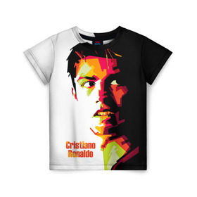 Детская футболка 3D с принтом Cristiano Ronaldo в Санкт-Петербурге, 100% гипоаллергенный полиэфир | прямой крой, круглый вырез горловины, длина до линии бедер, чуть спущенное плечо, ткань немного тянется | Тематика изображения на принте: real madrid | криштиану | реал мадрид | роналду