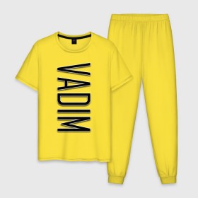 Мужская пижама хлопок с принтом Vadim-black в Санкт-Петербурге, 100% хлопок | брюки и футболка прямого кроя, без карманов, на брюках мягкая резинка на поясе и по низу штанин
 | Тематика изображения на принте: name | name vadim | vadim | vadim black | вадим | имена | имя | имя вадим