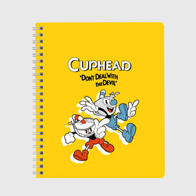 Тетрадь с принтом Cuphead в Санкт-Петербурге, 100% бумага | 48 листов, плотность листов — 60 г/м2, плотность картонной обложки — 250 г/м2. Листы скреплены сбоку удобной пружинной спиралью. Уголки страниц и обложки скругленные. Цвет линий — светло-серый
 | Тематика изображения на принте: cuphead | капхед | компьтерная игра