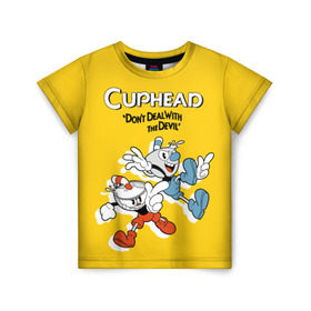 Детская футболка 3D с принтом Cuphead в Санкт-Петербурге, 100% гипоаллергенный полиэфир | прямой крой, круглый вырез горловины, длина до линии бедер, чуть спущенное плечо, ткань немного тянется | cuphead | капхед | компьтерная игра