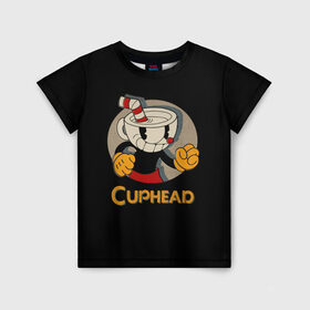 Детская футболка 3D с принтом Cuphead в Санкт-Петербурге, 100% гипоаллергенный полиэфир | прямой крой, круглый вырез горловины, длина до линии бедер, чуть спущенное плечо, ткань немного тянется | Тематика изображения на принте: cuphead | капхед | компьтерная игра