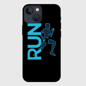 Чехол для iPhone 13 mini с принтом RUN в Санкт-Петербурге,  |  | бег | зал | здоровья | сила | синий | спорт | темный | человек