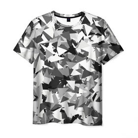 Мужская футболка 3D с принтом Городской серый камуфляж в Санкт-Петербурге, 100% полиэфир | прямой крой, круглый вырез горловины, длина до линии бедер | армия | геометрический | геометрия | маскировка | милитари | паттерн | текстура | треугольники | чернобелый