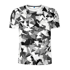 Мужская футболка 3D спортивная с принтом Городской серый камуфляж в Санкт-Петербурге, 100% полиэстер с улучшенными характеристиками | приталенный силуэт, круглая горловина, широкие плечи, сужается к линии бедра | армия | геометрический | геометрия | маскировка | милитари | паттерн | текстура | треугольники | чернобелый