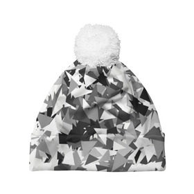 Шапка 3D c помпоном с принтом Городской серый камуфляж в Санкт-Петербурге, 100% полиэстер | универсальный размер, печать по всей поверхности изделия | армия | геометрический | геометрия | маскировка | милитари | паттерн | текстура | треугольники | чернобелый
