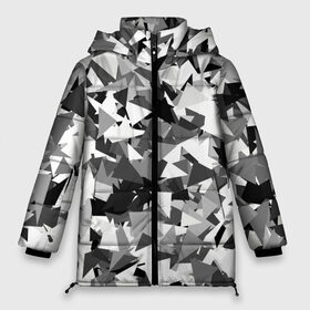 Женская зимняя куртка 3D с принтом Городской серый камуфляж в Санкт-Петербурге, верх — 100% полиэстер; подкладка — 100% полиэстер; утеплитель — 100% полиэстер | длина ниже бедра, силуэт Оверсайз. Есть воротник-стойка, отстегивающийся капюшон и ветрозащитная планка. 

Боковые карманы с листочкой на кнопках и внутренний карман на молнии | армия | геометрический | геометрия | маскировка | милитари | паттерн | текстура | треугольники | чернобелый