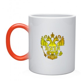 Кружка хамелеон с принтом Катя в золотом гербе РФ в Санкт-Петербурге, керамика | меняет цвет при нагревании, емкость 330 мл | 