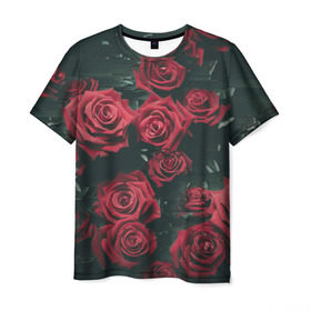 Мужская футболка 3D с принтом Цветы Розы в Санкт-Петербурге, 100% полиэфир | прямой крой, круглый вырез горловины, длина до линии бедер | 8 | день | женский | женский день | красная | любовь | марта | роза | розы | цветы