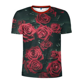 Мужская футболка 3D спортивная с принтом Цветы Розы в Санкт-Петербурге, 100% полиэстер с улучшенными характеристиками | приталенный силуэт, круглая горловина, широкие плечи, сужается к линии бедра | 8 | день | женский | женский день | красная | любовь | марта | роза | розы | цветы