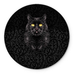 Коврик для мышки круглый с принтом Чёрный котик в Санкт-Петербурге, резина и полиэстер | круглая форма, изображение наносится на всю лицевую часть | Тематика изображения на принте: кошка | чёрная