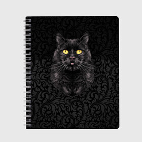 Тетрадь с принтом Чёрный котик в Санкт-Петербурге, 100% бумага | 48 листов, плотность листов — 60 г/м2, плотность картонной обложки — 250 г/м2. Листы скреплены сбоку удобной пружинной спиралью. Уголки страниц и обложки скругленные. Цвет линий — светло-серый
 | Тематика изображения на принте: кошка | чёрная