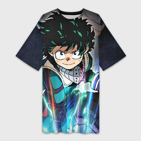 Платье-футболка 3D с принтом My Hero Academia синий свет в Санкт-Петербурге,  |  | deku | izuku | midoriya | my hero academia | геройская академия | деко | изуку | мидория