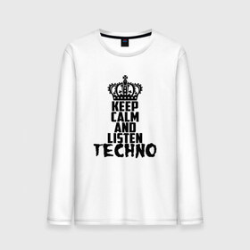Мужской лонгслив хлопок с принтом Keep calm and listen Techno в Санкт-Петербурге, 100% хлопок |  | ebm | edm | hi nrg | techno | габбер | даб | детройт | дип | индастриал | италиан | минимал | музыка | синтипоп | тек хаус | техно | фанк | хард | чикаго хаус | шранц | эйсид | электро | электронная