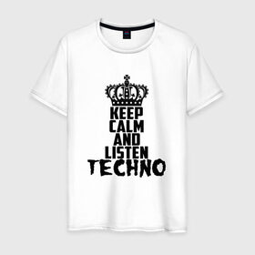Мужская футболка хлопок с принтом Keep calm and listen Techno в Санкт-Петербурге, 100% хлопок | прямой крой, круглый вырез горловины, длина до линии бедер, слегка спущенное плечо. | ebm | edm | hi nrg | techno | габбер | даб | детройт | дип | индастриал | италиан | минимал | музыка | синтипоп | тек хаус | техно | фанк | хард | чикаго хаус | шранц | эйсид | электро | электронная