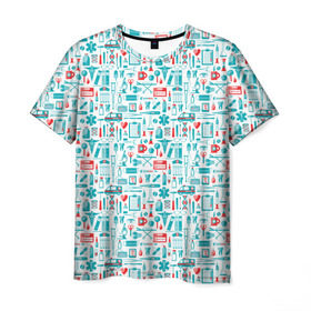 Мужская футболка 3D с принтом 36,6 в Санкт-Петербурге, 100% полиэфир | прямой крой, круглый вырез горловины, длина до линии бедер | аптека | врач | гиппократ | градусник | медбрат | медик | медсестра | пинцет | скорая | скорая помощь