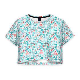 Женская футболка 3D укороченная с принтом 36,6 в Санкт-Петербурге, 100% полиэстер | круглая горловина, длина футболки до линии талии, рукава с отворотами | аптека | врач | гиппократ | градусник | медбрат | медик | медсестра | пинцет | скорая | скорая помощь