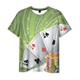 Мужская футболка 3D с принтом Покер Старс в Санкт-Петербурге, 100% полиэфир | прямой крой, круглый вырез горловины, длина до линии бедер | игра | казино | каре | карты | роял | сет | стрит | туз | удача | флеш | фул | хаус