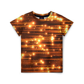 Детская футболка 3D с принтом Огоньки в Санкт-Петербурге, 100% гипоаллергенный полиэфир | прямой крой, круглый вырез горловины, длина до линии бедер, чуть спущенное плечо, ткань немного тянется | Тематика изображения на принте: кометы | космос | метеорит | огоньки | свет | яркий
