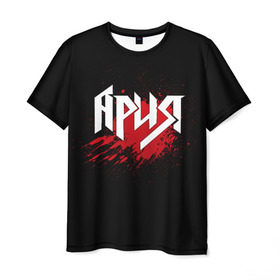 Мужская футболка 3D с принтом Ария в Санкт-Петербурге, 100% полиэфир | прямой крой, круглый вырез горловины, длина до линии бедер | band | blood | metal | music | rock | ария | атрибутика | группа | кровь | метал | музыка | рок