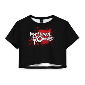 Женская футболка 3D укороченная с принтом My Chemical Romance в Санкт-Петербурге, 100% полиэстер | круглая горловина, длина футболки до линии талии, рукава с отворотами | band | blood | metal | music | my chemical romance | rock | атрибутика | группа | кровь | метал | музыка | рок