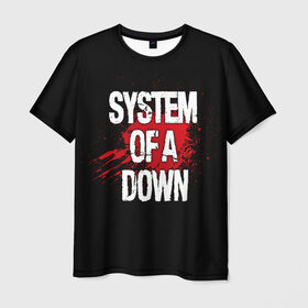 Мужская футболка 3D с принтом System of a Down в Санкт-Петербурге, 100% полиэфир | прямой крой, круглый вырез горловины, длина до линии бедер | band | blood | metal | music | rock | system of a down | атрибутика | группа | кровь | метал | музыка | рок