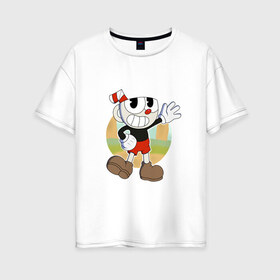 Женская футболка хлопок Oversize с принтом Cuphead в Санкт-Петербурге, 100% хлопок | свободный крой, круглый ворот, спущенный рукав, длина до линии бедер
 | cuphead | капхед | капхэд