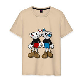 Мужская футболка хлопок с принтом Cuphead/Mugman в Санкт-Петербурге, 100% хлопок | прямой крой, круглый вырез горловины, длина до линии бедер, слегка спущенное плечо. | капхед | капхэд | магмен | магмэн | мугмен