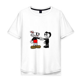 Мужская футболка хлопок Oversize с принтом Cuphead/Bendy в Санкт-Петербурге, 100% хлопок | свободный крой, круглый ворот, “спинка” длиннее передней части | бенди | бэнди | капхед | капхэд