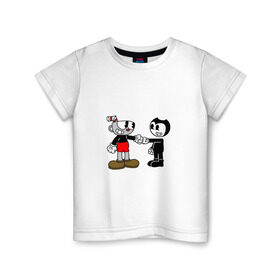 Детская футболка хлопок с принтом Cuphead/Bendy в Санкт-Петербурге, 100% хлопок | круглый вырез горловины, полуприлегающий силуэт, длина до линии бедер | бенди | бэнди | капхед | капхэд