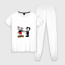 Женская пижама хлопок с принтом Cuphead Bendy в Санкт-Петербурге, 100% хлопок | брюки и футболка прямого кроя, без карманов, на брюках мягкая резинка на поясе и по низу штанин | бенди | бэнди | капхед | капхэд
